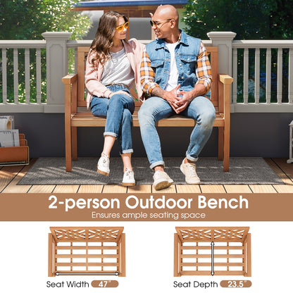 Outdoor Garden Bench 2-Person Teak Wood Bench with Comfy Armrests and Backrest, Natural Outdoor Benches at Gallery Canada