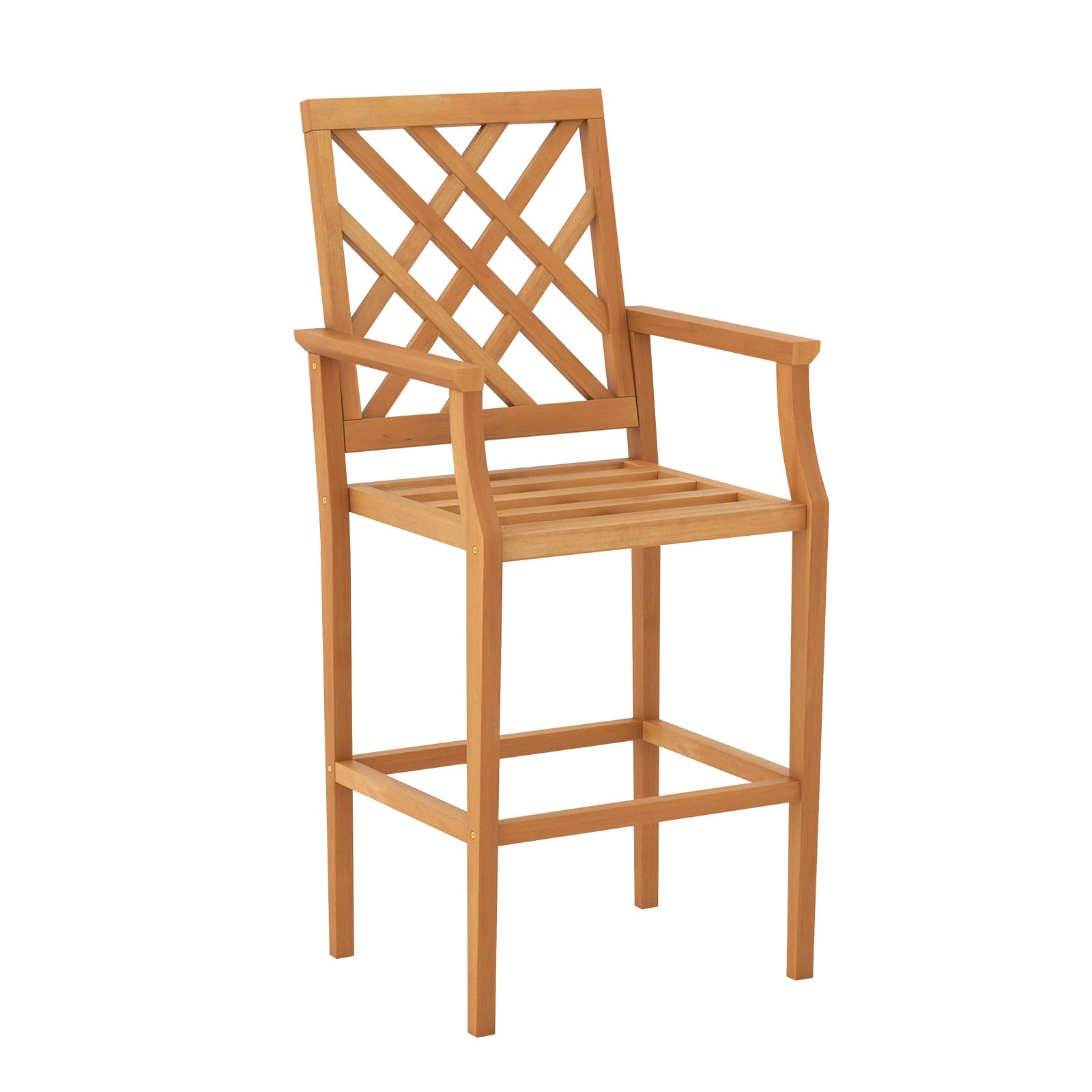 Patio Teak Wood Bar Stool Outdoor Counter Height Chair with Ergonomic Backrest, Natural Patio Dining Chairs Natural at Gallery Canada
