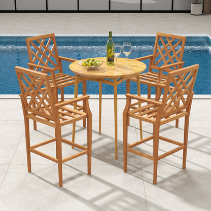 Patio Teak Wood Bar Stool Outdoor Counter Height Chair with Ergonomic Backrest, Natural Patio Dining Chairs at Gallery Canada