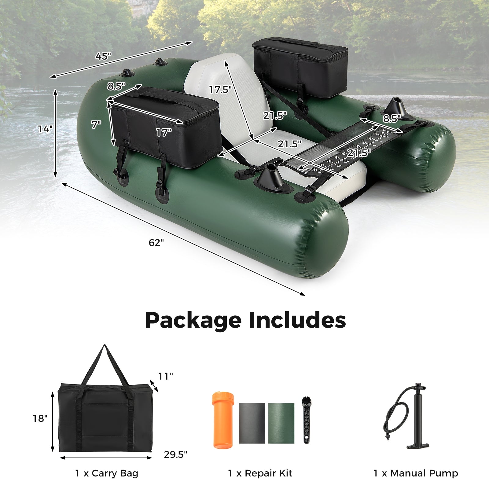 Inflatable Fishing Float Tube for Angling with Fish Ruler and Angling Base, Camouflage Water Sports at Gallery Canada