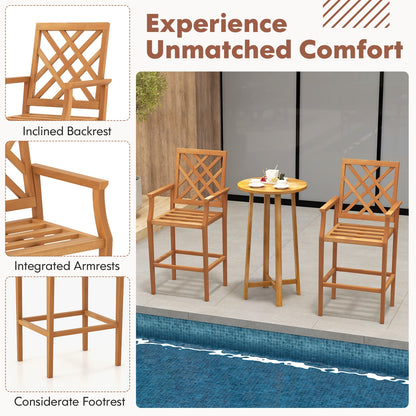Patio Teak Wood Bar Stool Outdoor Counter Height Chair with Ergonomic Backrest, Natural Patio Dining Chairs at Gallery Canada