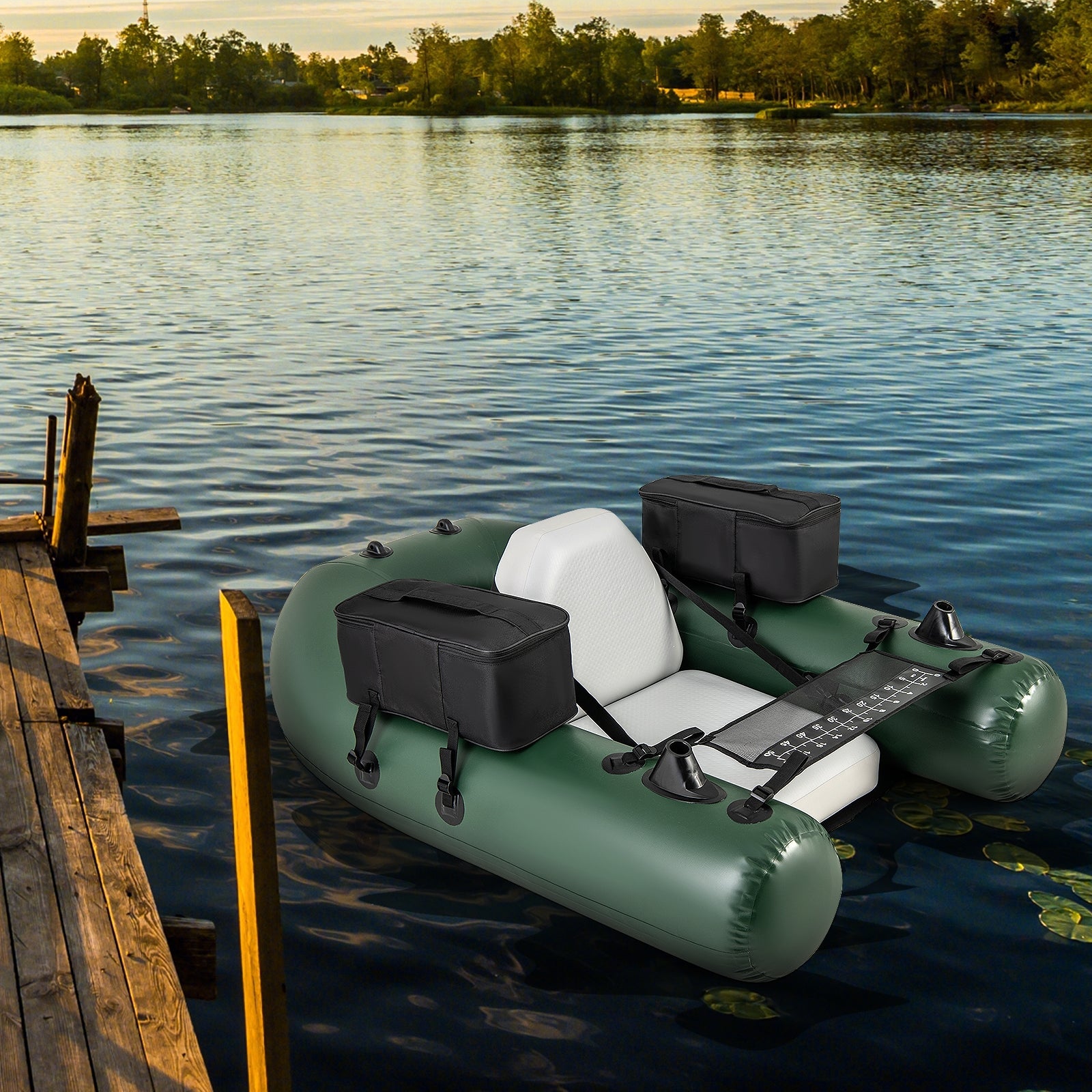 Inflatable Fishing Float Tube for Angling with Fish Ruler and Angling Base, Camouflage Water Sports at Gallery Canada