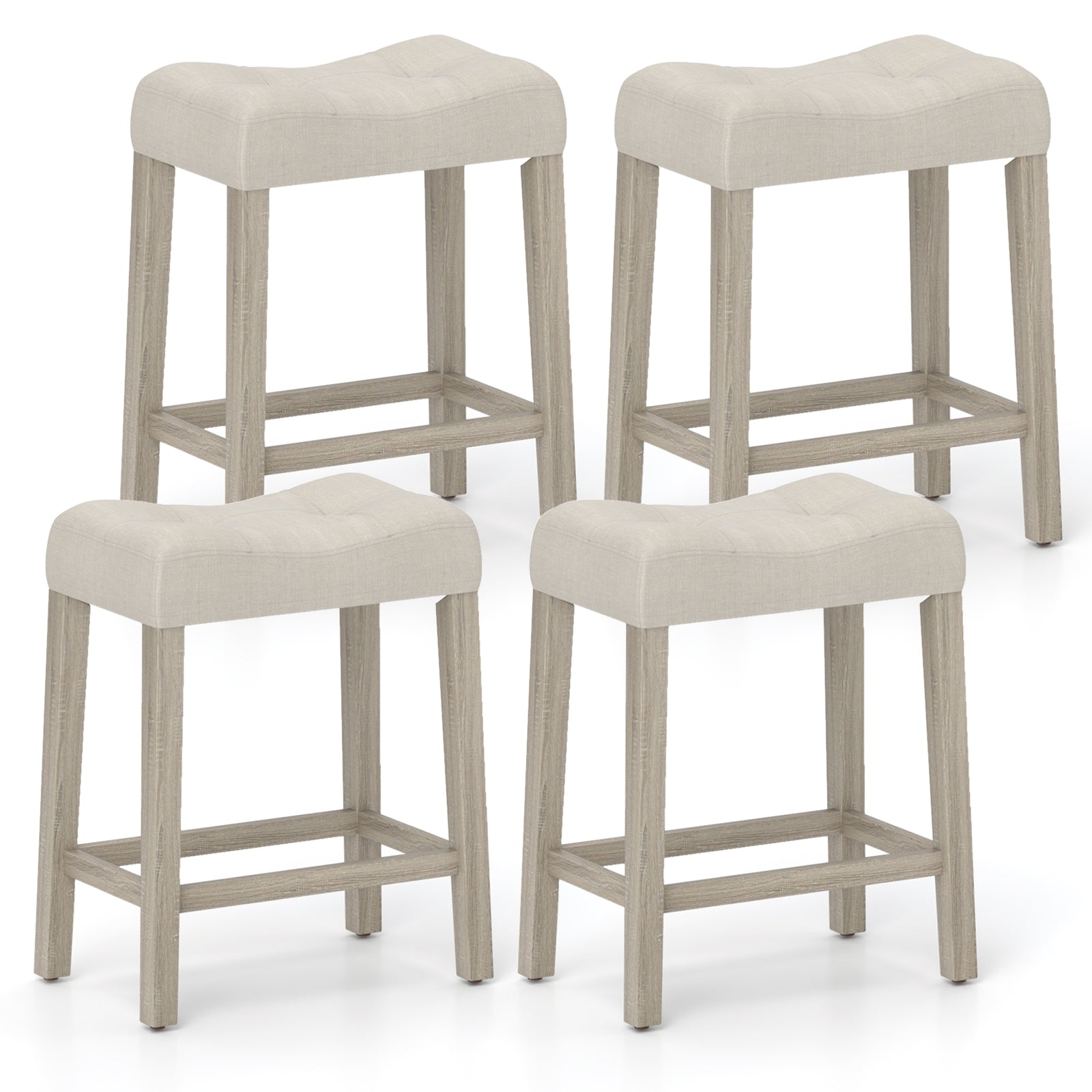 Set of 4 Upholstered Counter Height Bar Stool with Curved Saddle-Seat, Gray Bar Stools at Gallery Canada