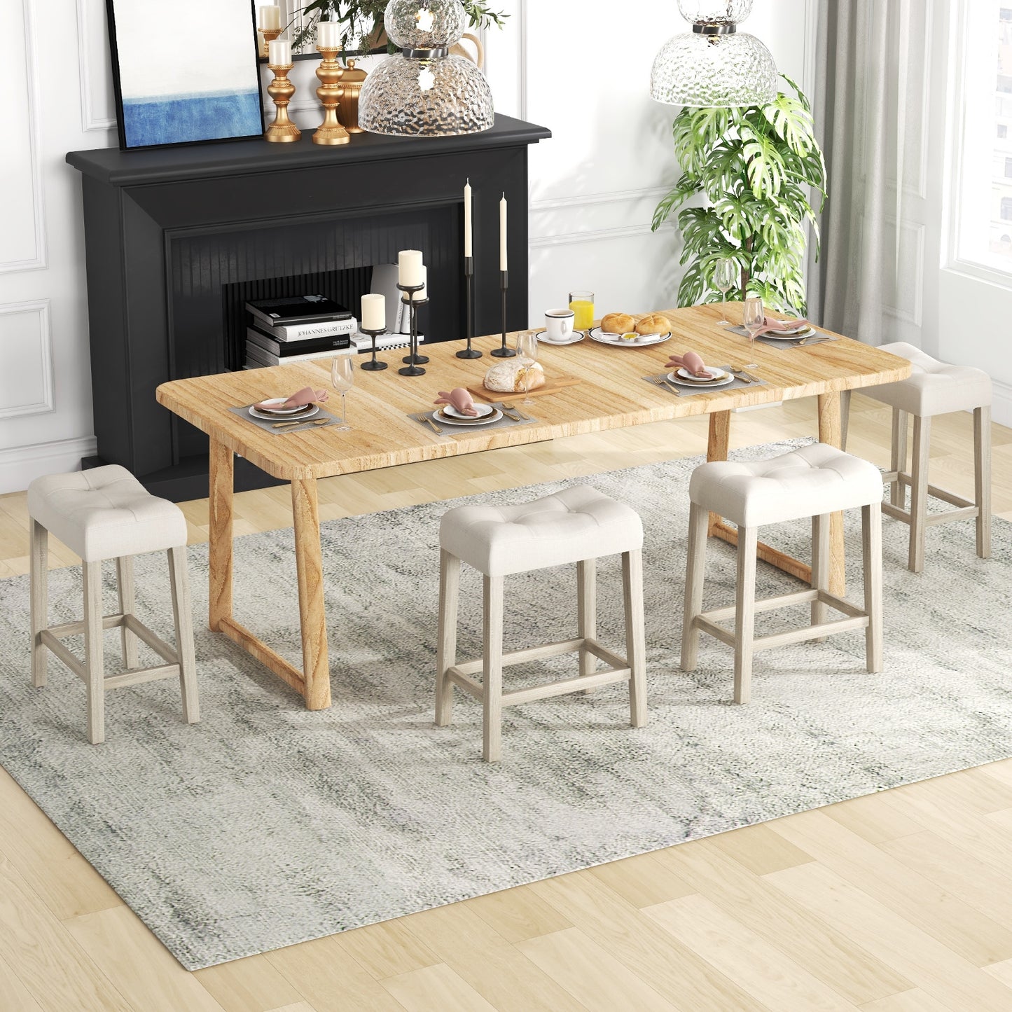 Set of 4 Upholstered Counter Height Bar Stool with Curved Saddle-Seat, Gray Bar Stools at Gallery Canada