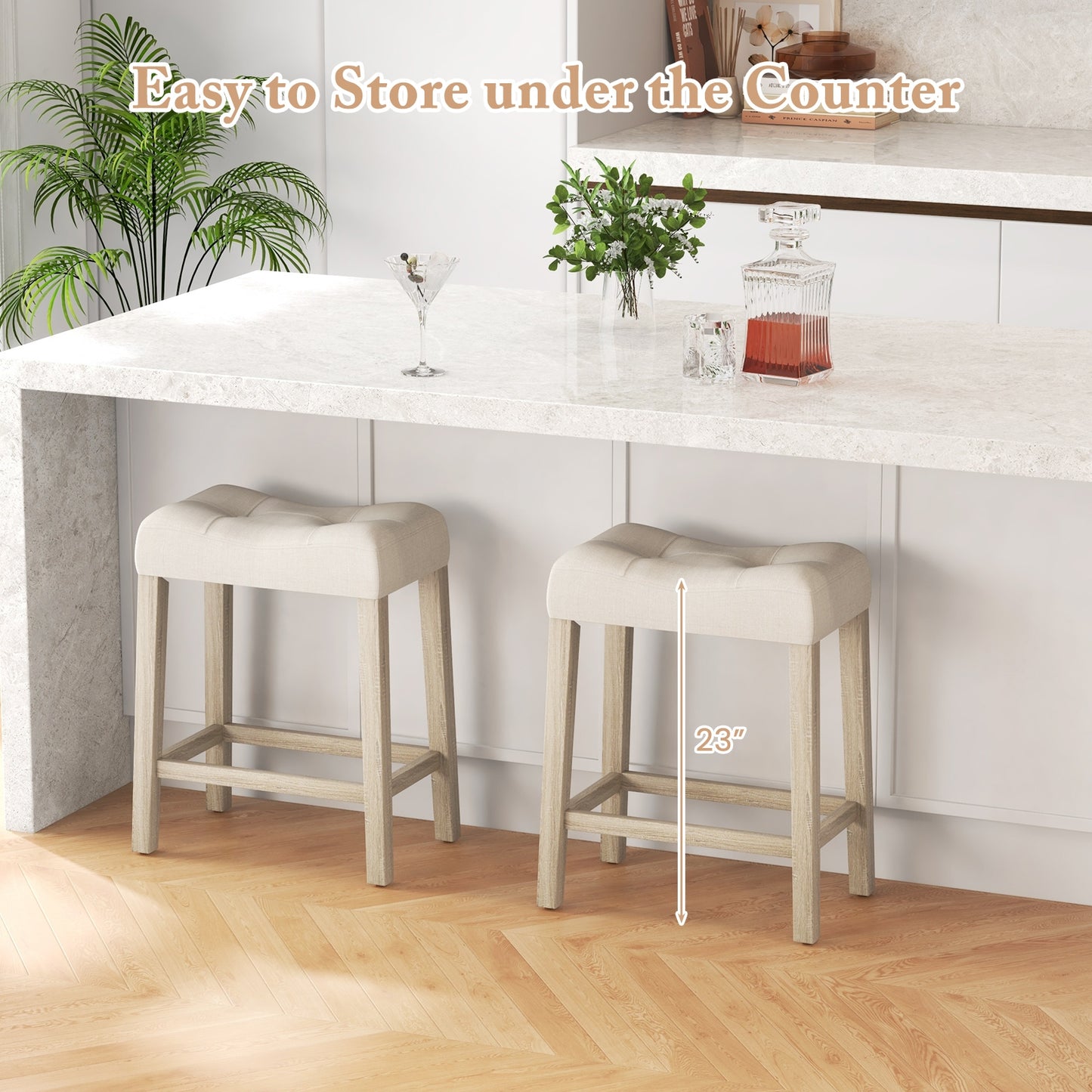 Set of 4 Upholstered Counter Height Bar Stool with Curved Saddle-Seat, Gray Bar Stools at Gallery Canada