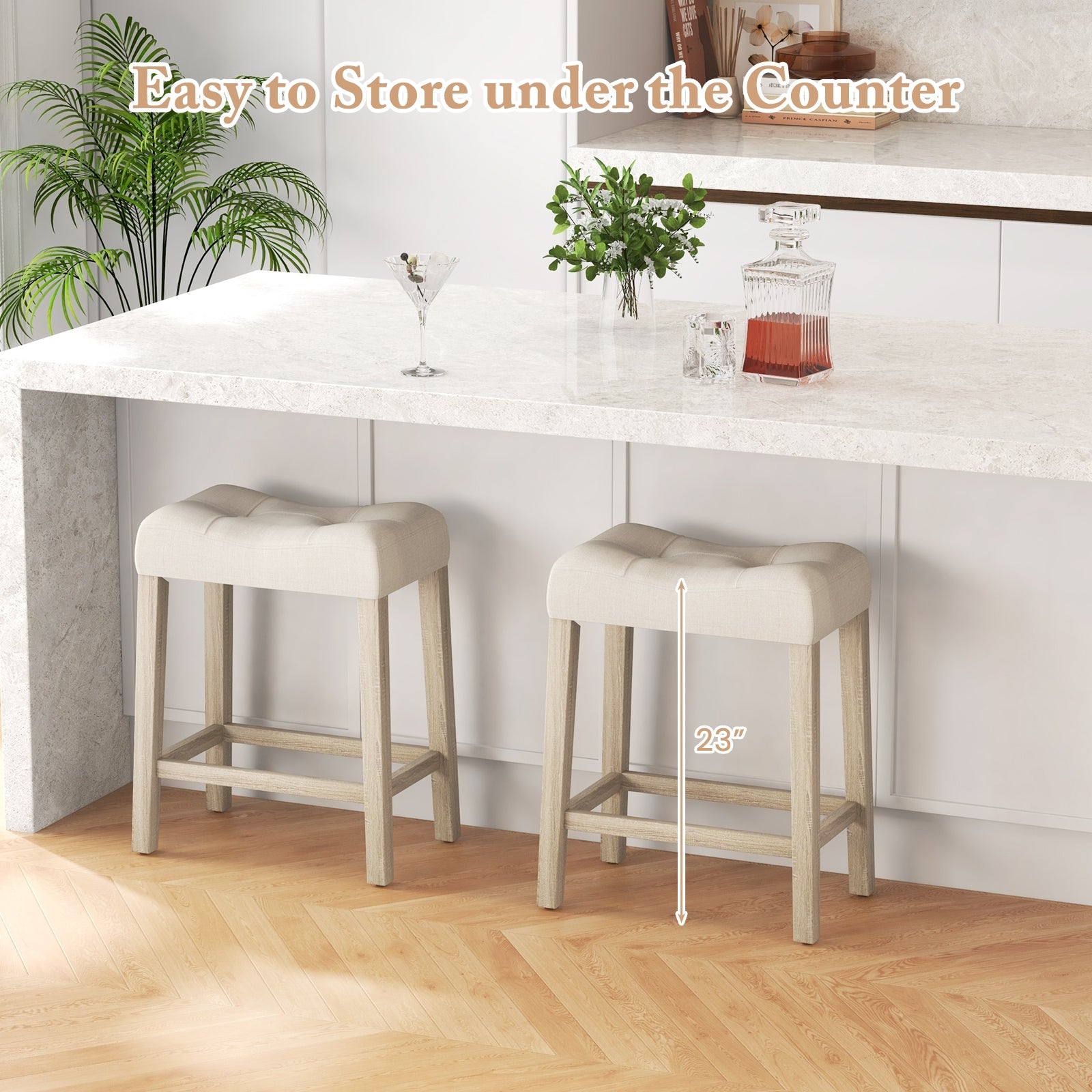 Set of 4 Upholstered Counter Height Bar Stool with Curved Saddle-Seat, Gray Bar Stools at Gallery Canada