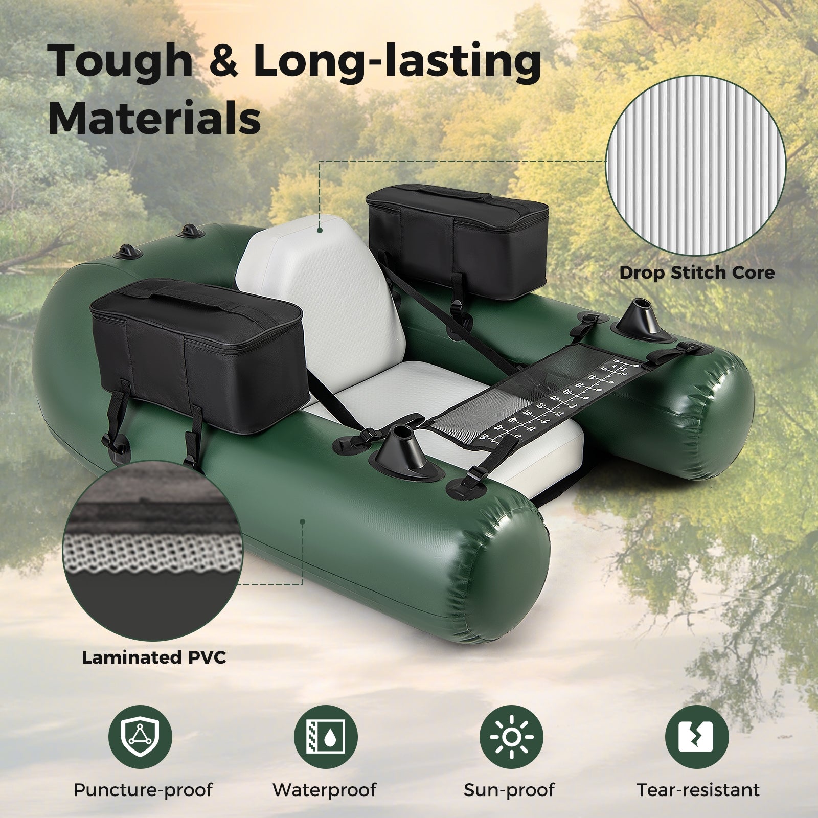 Inflatable Fishing Float Tube for Angling with Fish Ruler and Angling Base, Camouflage Water Sports at Gallery Canada