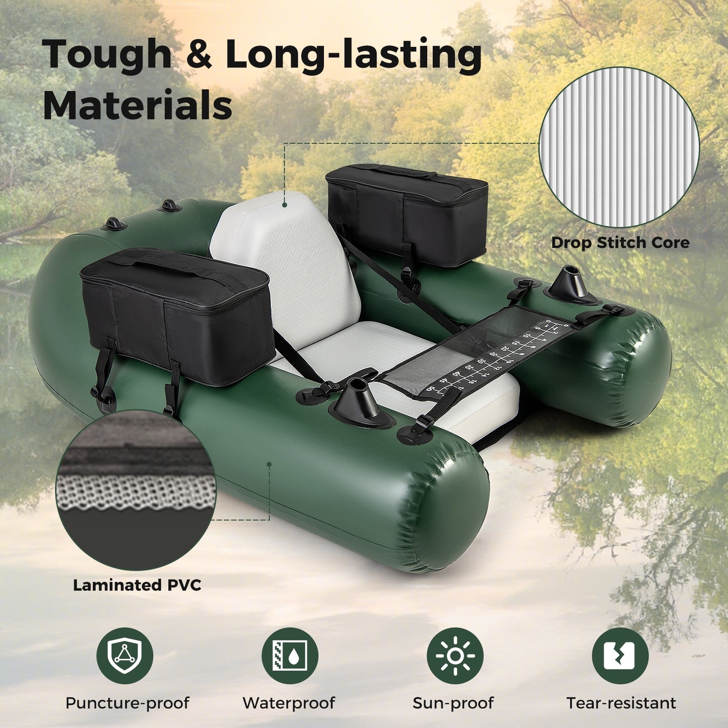 Inflatable Fishing Float Tube for Angling with Fish Ruler and Angling Base, Camouflage Water Sports at Gallery Canada