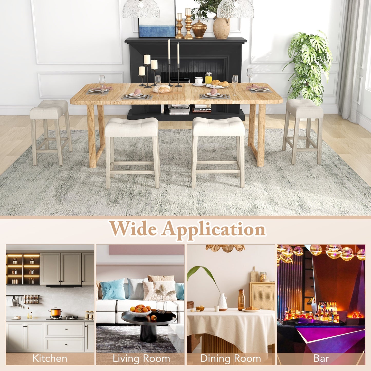 Set of 4 Upholstered Counter Height Bar Stool with Curved Saddle-Seat, Gray Bar Stools at Gallery Canada