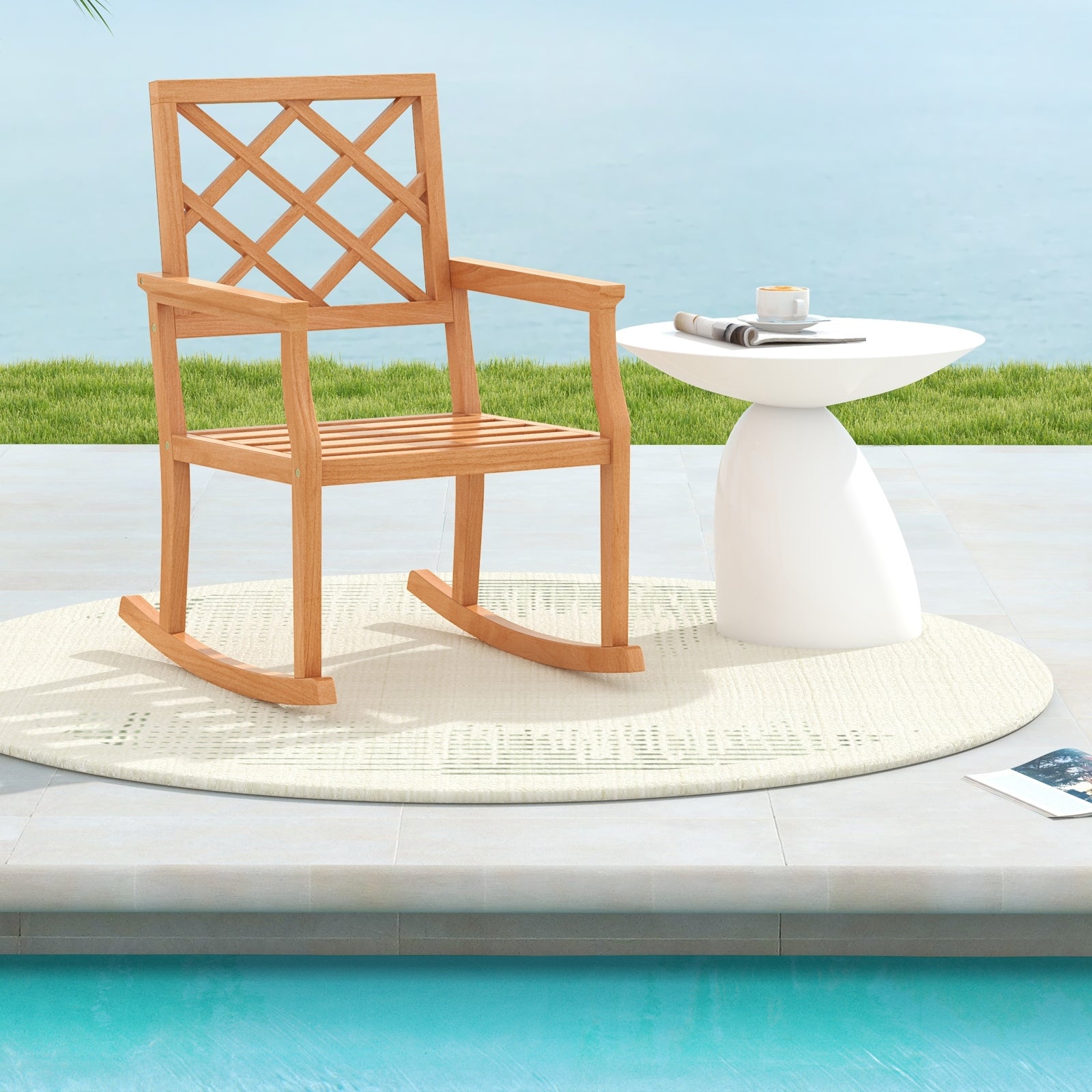 Teak Wood Rocking Chair Oversized Porch Rocker with Backrest and Slatted Seat, Brown Patio Rocking Chairs & Gliders at Gallery Canada