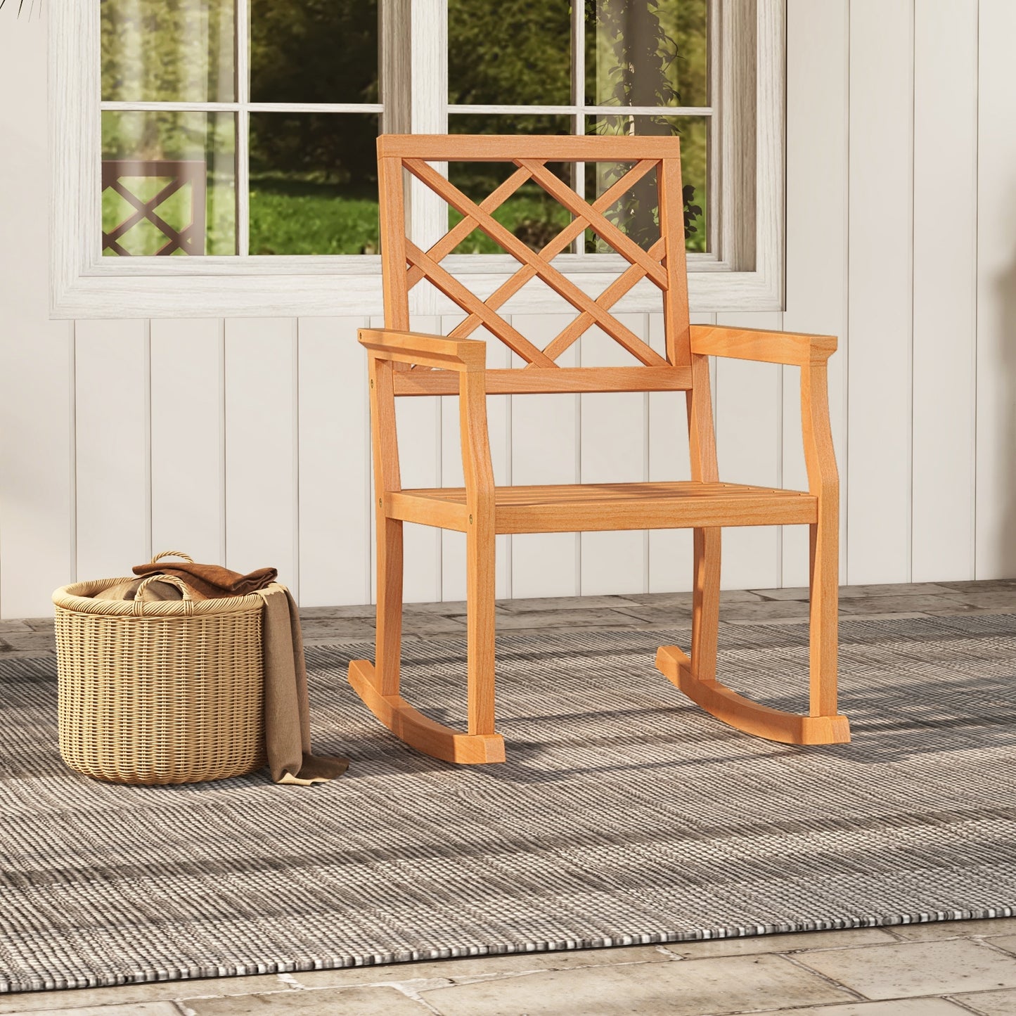 Teak Wood Rocking Chair, Oversized Porch Rocker, Brown Patio Rocking Chairs & Gliders at Gallery Canada