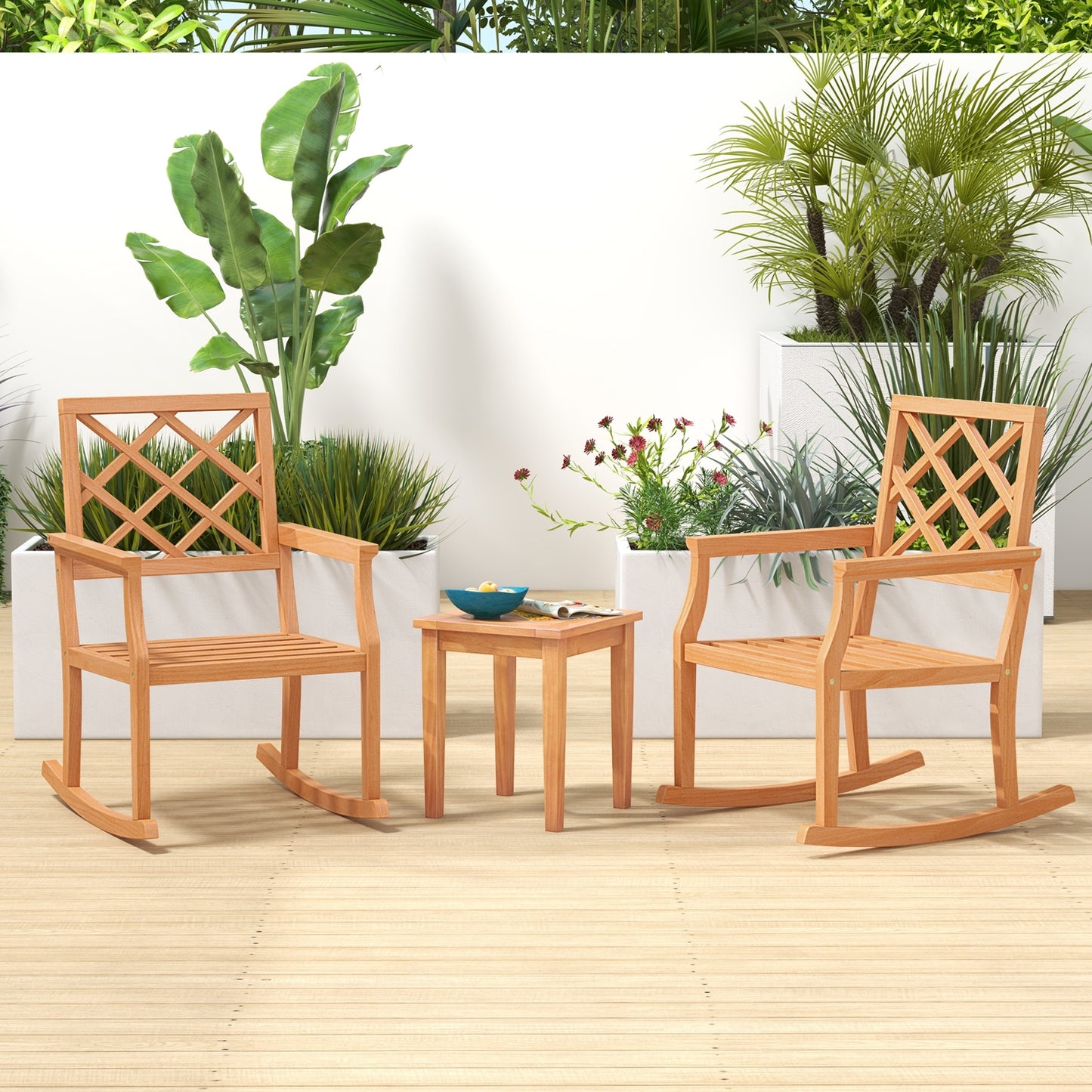 Teak Wood Rocking Chair Oversized Porch Rocker with Backrest and Slatted Seat, Brown Patio Rocking Chairs & Gliders at Gallery Canada