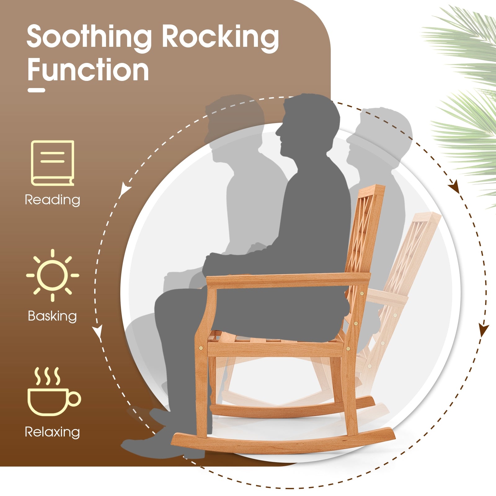 Teak Wood Rocking Chair Oversized Porch Rocker with Backrest and Slatted Seat, Brown Patio Rocking Chairs & Gliders at Gallery Canada