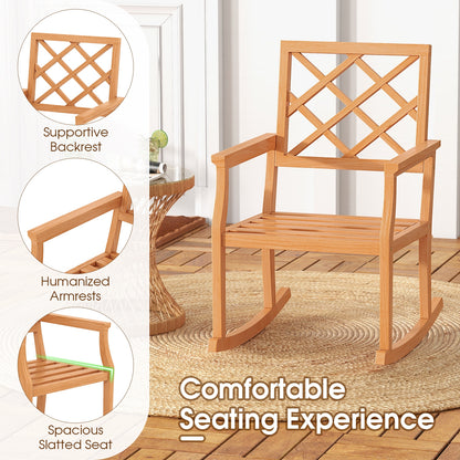 Teak Wood Rocking Chair Oversized Porch Rocker with Backrest and Slatted Seat, Brown Patio Rocking Chairs & Gliders at Gallery Canada