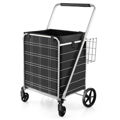 Folding Shopping Cart with Waterproof Liner Wheels and Basket, Silver Kitchen Tools Silver at Gallery Canada