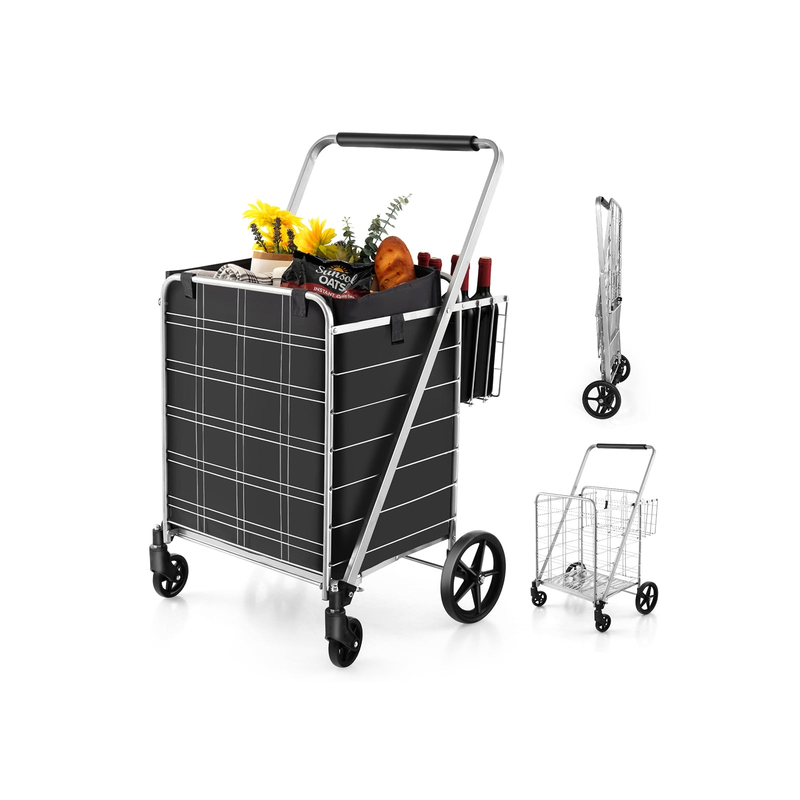 Folding Shopping Cart with Waterproof Liner Wheels and Basket, Silver Kitchen Tools at Gallery Canada