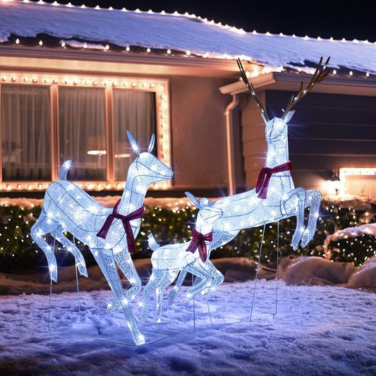 Christmas Pre-Lit Reindeer Family Set, 3-Piece, White Christmas Decor & Accessories White at Gallery Canada
