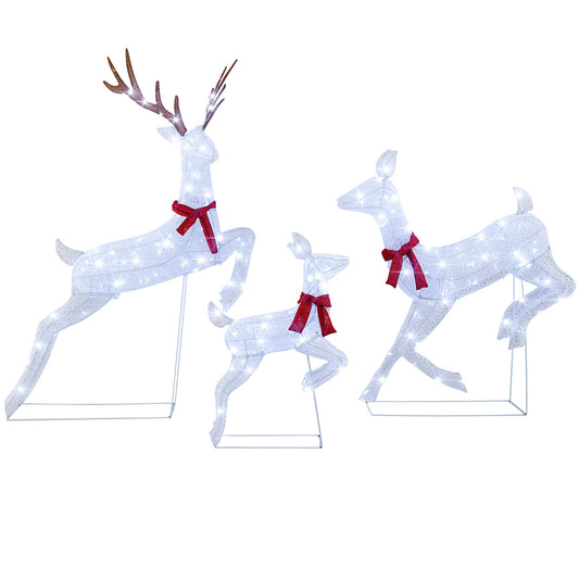 Christmas Pre-Lit Reindeer Family Set, 3-Piece, White Christmas Decor & Accessories White at Gallery Canada