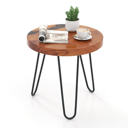 Rustic Round Solid Teak Wood Live Edge Outdoor Side End Table for Patio, Brown End & Side Tables at Gallery Canada