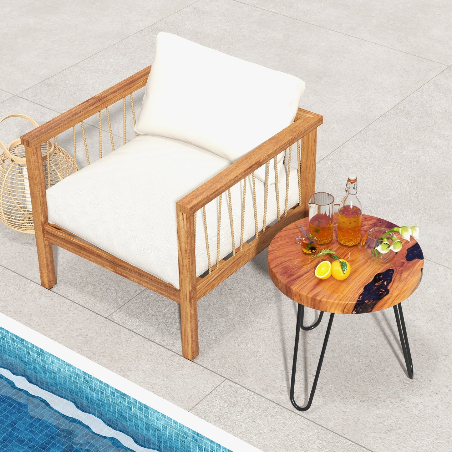 Rustic Round Solid Teak Wood Live Edge Outdoor Side End Table for Patio, Brown End & Side Tables at Gallery Canada