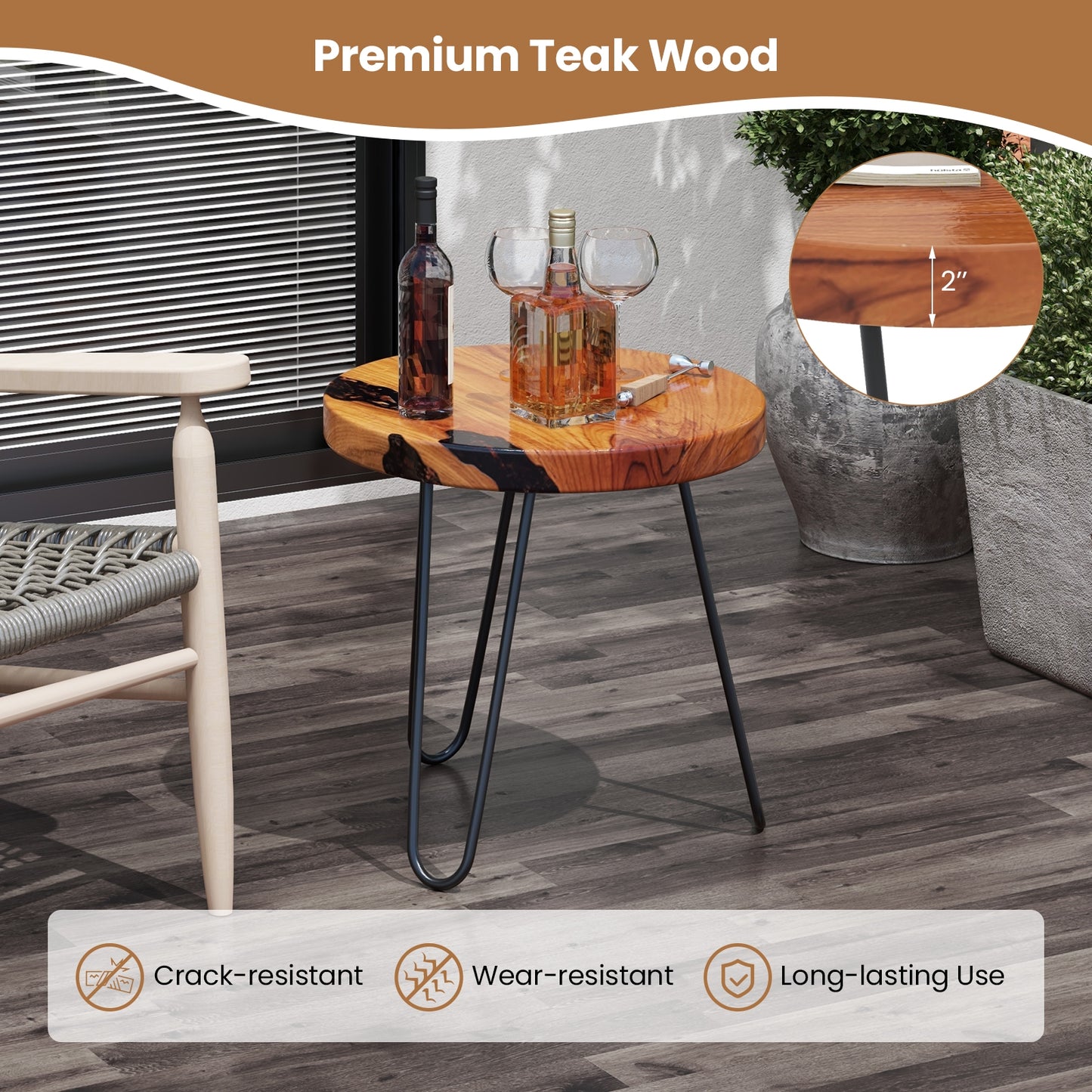 Rustic Round Solid Teak Wood Live Edge Outdoor Side End Table for Patio, Brown End & Side Tables at Gallery Canada