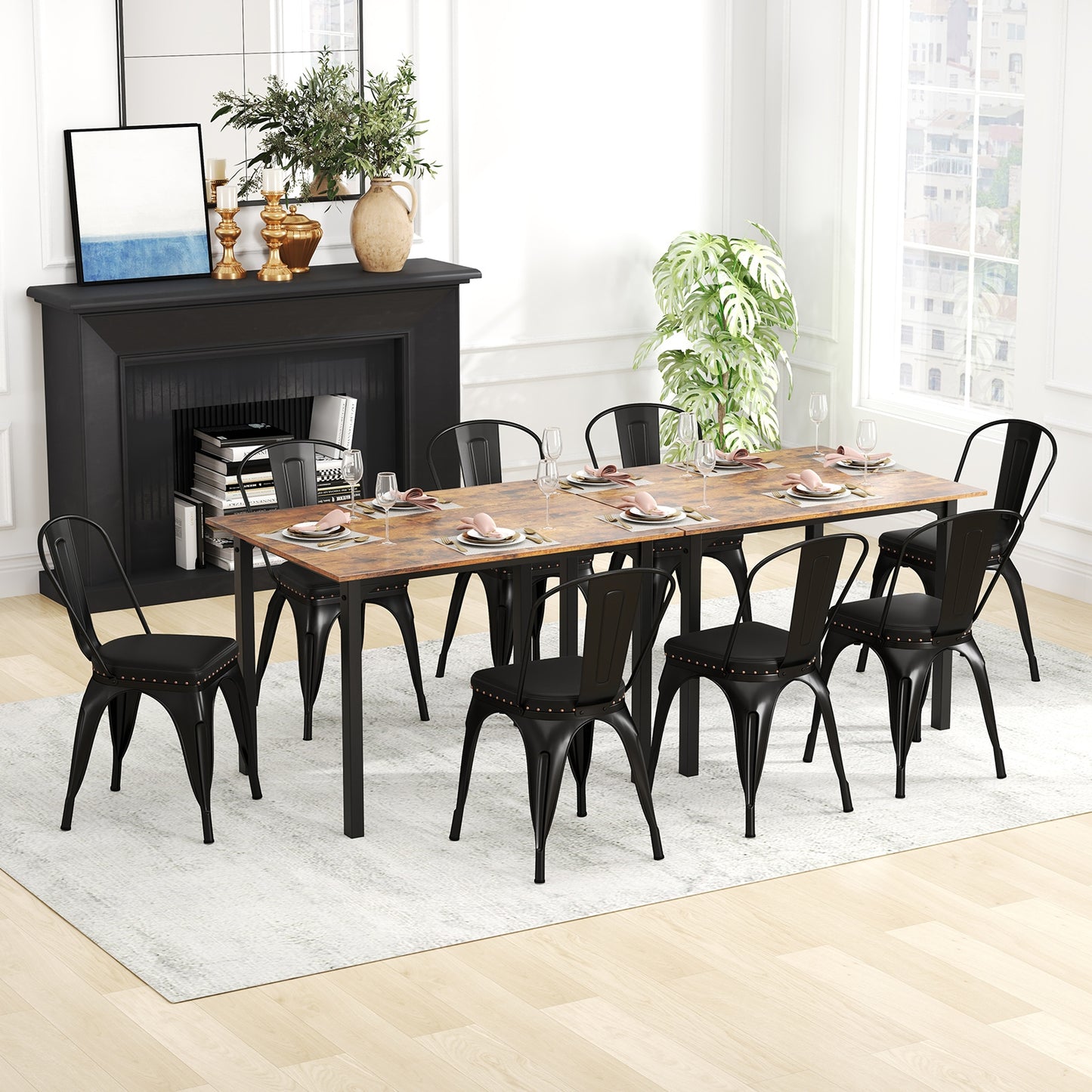 Metal Dining Chair Set of 4 Stackable Kitchen Chairs with Removable Backs and PU Leather Cushioned Seat, Black Dining Chairs at Gallery Canada