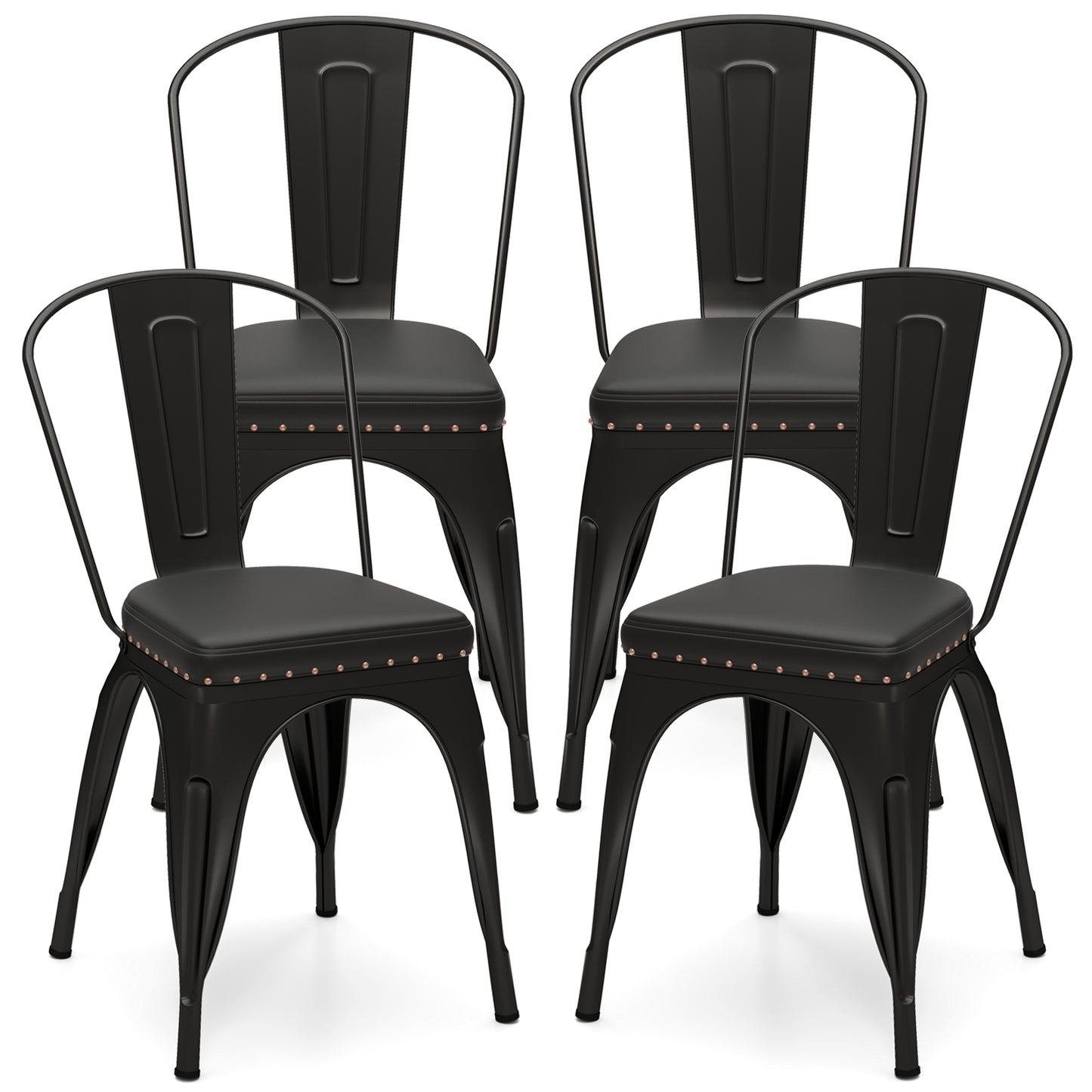 Metal Dining Chair Set of 4 Stackable Kitchen Chairs with Removable Backs and PU Leather Cushioned Seat, Black Dining Chairs at Gallery Canada