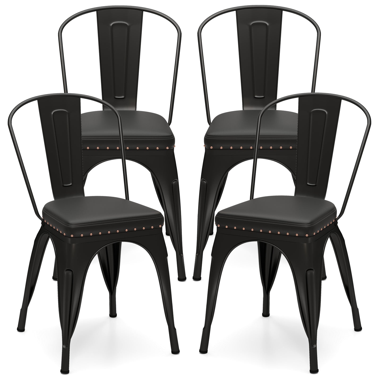 Metal Dining Chair Set of 4 Stackable Kitchen Chairs with Removable Backs and PU Leather Cushioned Seat, Black Dining Chairs at Gallery Canada