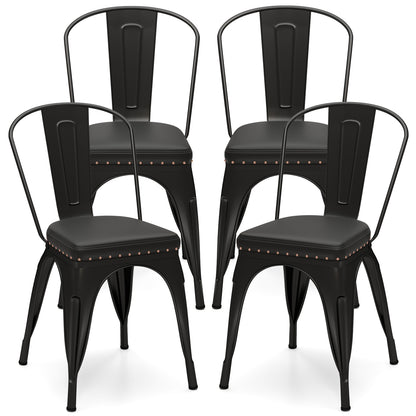 Metal Dining Chair Set of 4 Stackable Kitchen Chairs with Removable Backs and PU Leather Cushioned Seat, Black Dining Chairs at Gallery Canada