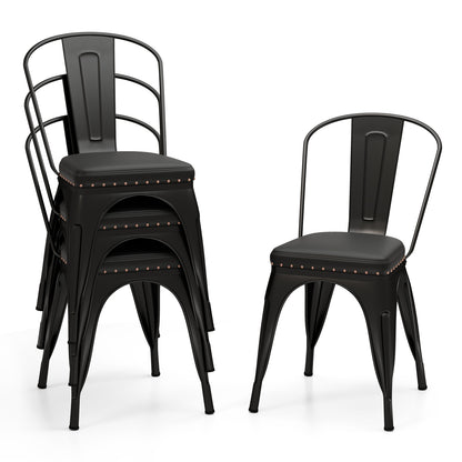 Metal Dining Chair Set of 4 Stackable Kitchen Chairs with Removable Backs and PU Leather Cushioned Seat, Black Dining Chairs at Gallery Canada