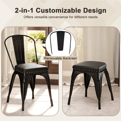Metal Dining Chair Set of 4 Stackable Kitchen Chairs with Removable Backs and PU Leather Cushioned Seat, Black Dining Chairs at Gallery Canada