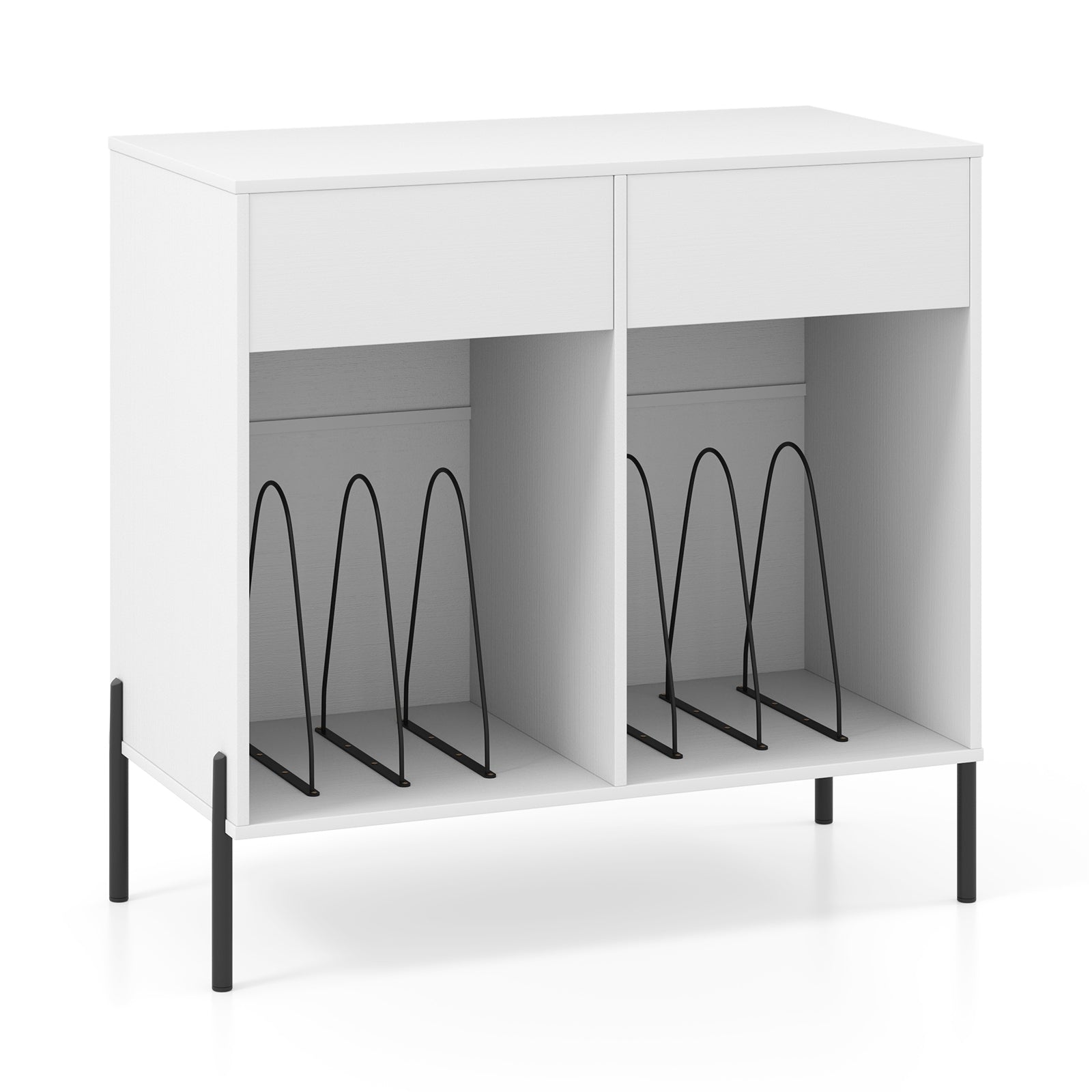 Record Player Stand with Power Outlets Double Wide Turntable Stand Vinyl Record Storage Table, White Cabinets & Chests White at Gallery Canada