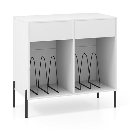 Record Player Stand with Power Outlets Double Wide Turntable Stand Vinyl Record Storage Table, White Cabinets & Chests at Gallery Canada