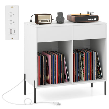 Record Player Stand with Power Outlets Double Wide Turntable Stand Vinyl Record Storage Table, White Cabinets & Chests at Gallery Canada