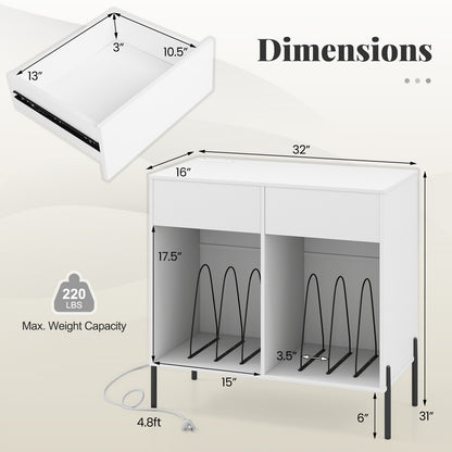 Record Player Stand with Power Outlets Double Wide Turntable Stand Vinyl Record Storage Table, White Cabinets & Chests at Gallery Canada