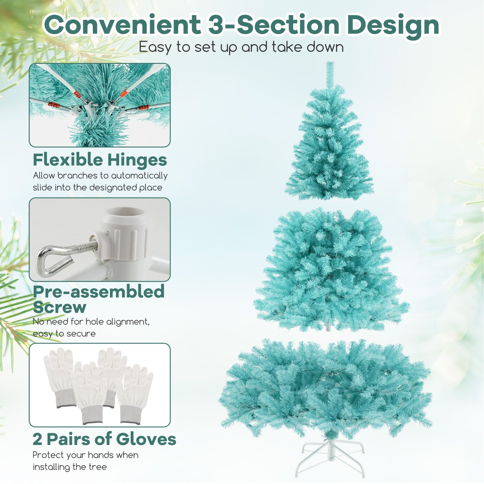 6/7 FT Blue Artificial Christmas Tree with 280/380 Warm White LED Lights and Foldable Metal Stand-7 ft, Blue Christmas Tree at Gallery Canada