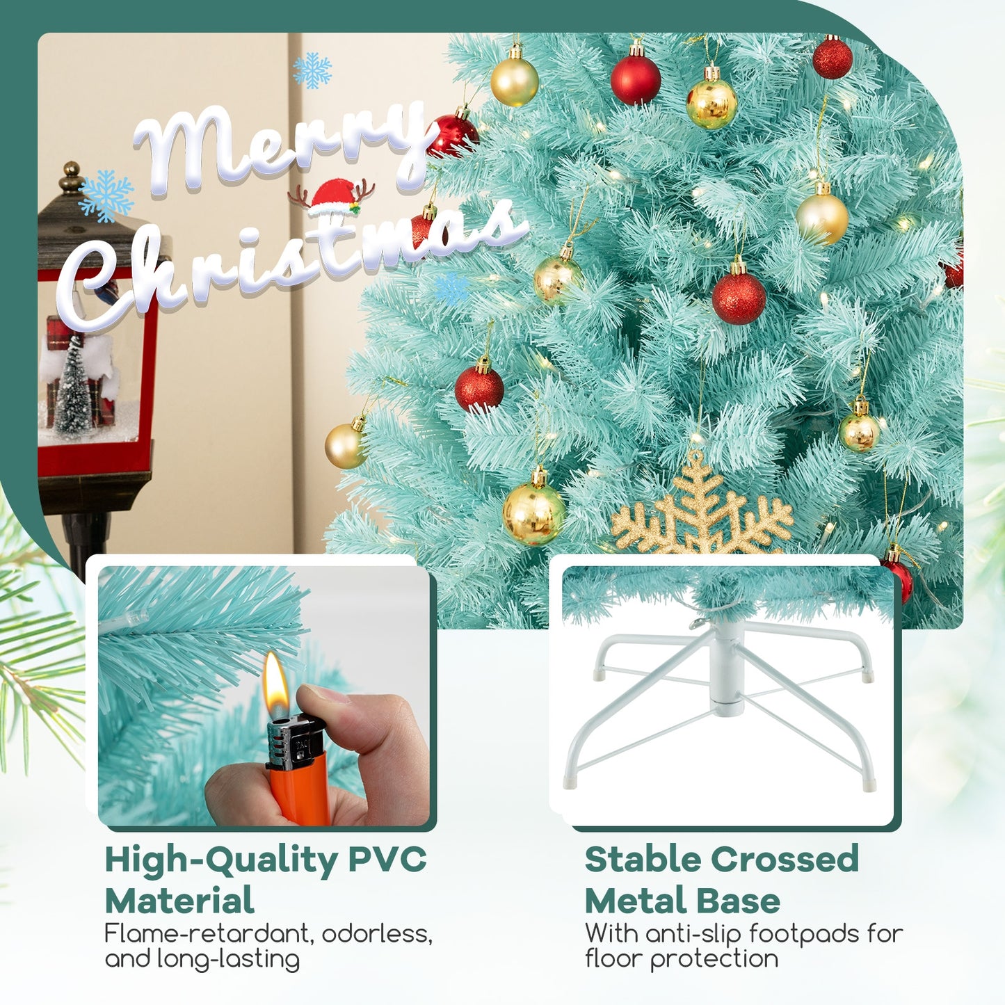 6/7 Ft Artificial Christmas Tree, 280/380 Warm White LED Lights, Foldable Metal Stand, Blue Christmas Tree at Gallery Canada