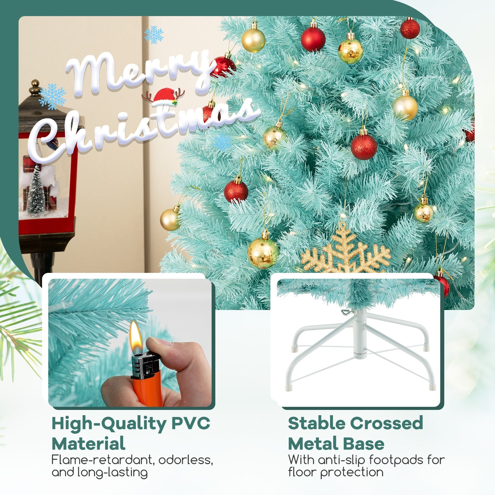 6/7 FT Blue Artificial Christmas Tree with 280/380 Warm White LED Lights and Foldable Metal Stand-6 FT, Blue Christmas Tree at Gallery Canada