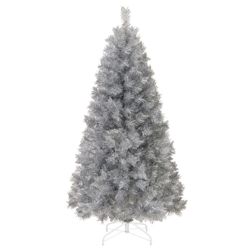 Artificial Xmas Tree with Branch Tips and Warm White LED Lights-5FT, Silver