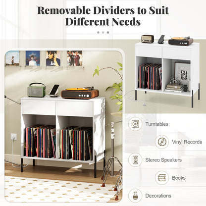 Record Player Stand with Power Outlets Double Wide Turntable Stand Vinyl Record Storage Table, White Cabinets & Chests at Gallery Canada