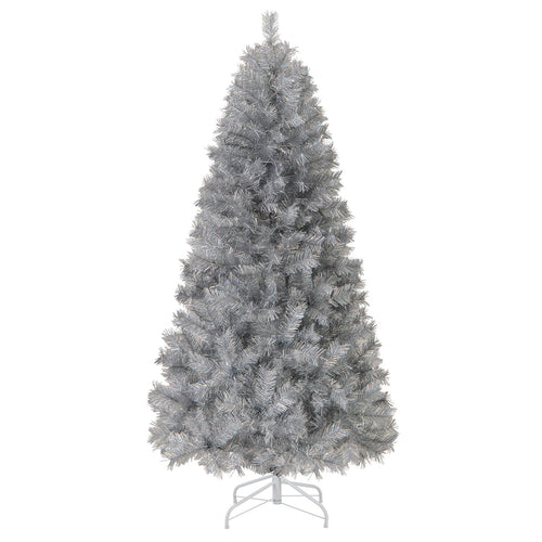 Artificial Xmas Tree with Branch Tips and Warm White LED Lights-6FT, Silver