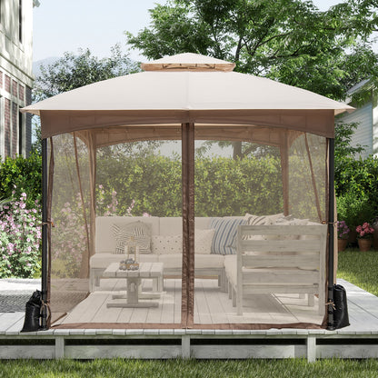 10 X 10 FT Heavy-Duty Patio Gazebo with Netting Walls and 4 Sandbags, Khaki Gazebos at Gallery Canada