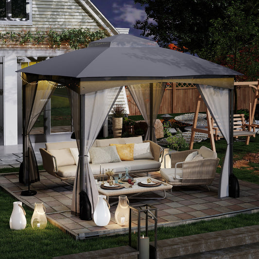 10 X 10 FT Heavy-Duty Gazebo With Netting Walls, Gray Gazebos Gray at Gallery Canada