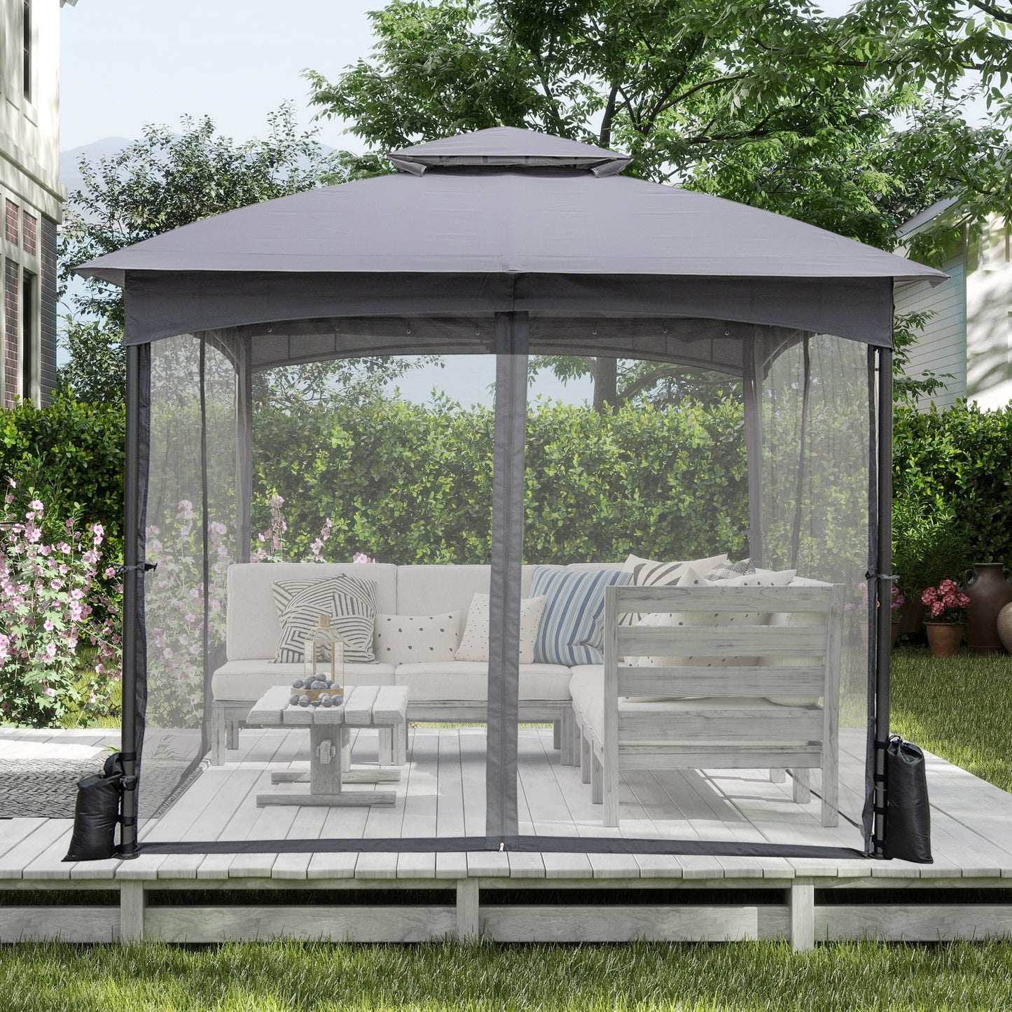 10 X 10 FT Heavy-Duty Gazebo With Netting Walls, Gray Gazebos at Gallery Canada