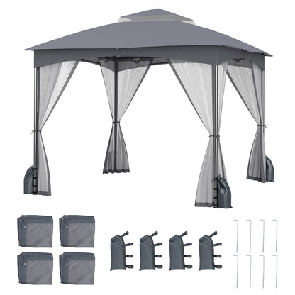 10 X 10 FT Heavy-Duty Gazebo With Netting Walls, Gray Gazebos Gray at Gallery Canada