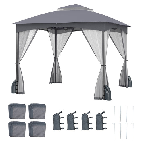 10 X 10 FT Heavy-Duty Gazebo With Netting Walls, Gray