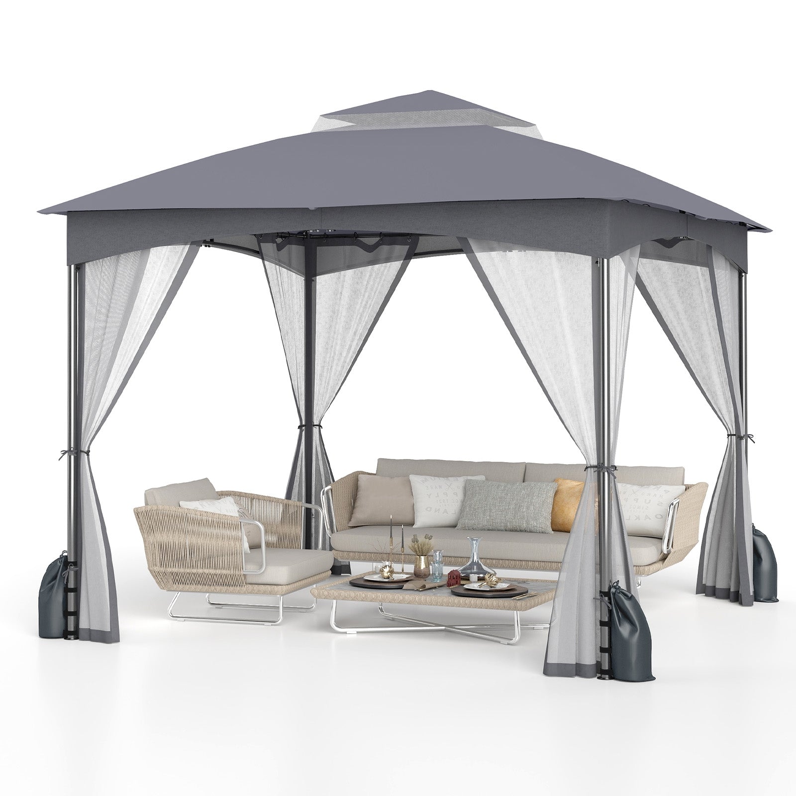 10 X 10 FT Heavy-Duty Gazebo With Netting Walls, Gray Gazebos at Gallery Canada