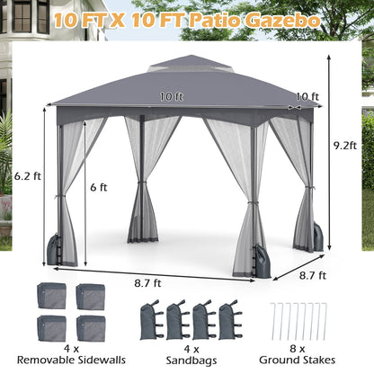 10 X 10 FT Heavy-Duty Gazebo With Netting Walls, Gray Gazebos at Gallery Canada