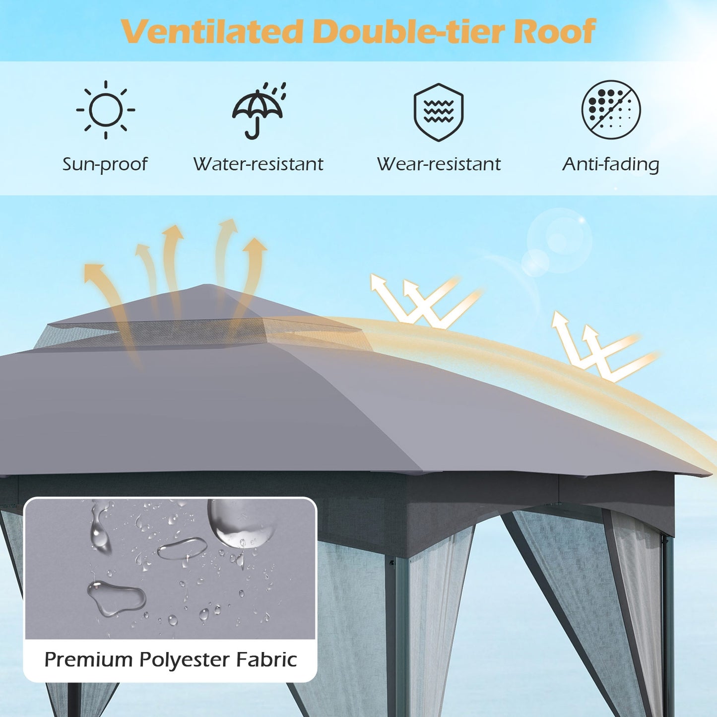 10 X 10 FT Heavy-Duty Gazebo With Netting Walls, Gray Gazebos at Gallery Canada