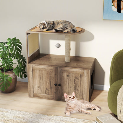34.5 Inch Cat Tree with Litter Box Enclosure with Sisal Scratching Post and Mat, Gray Cat Trees Condos & Scratchers at Gallery Canada